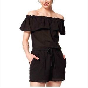 New LOFT Black Romper Off-Shoulder Scalloped Short Ruffle Sleeveless XL NWT